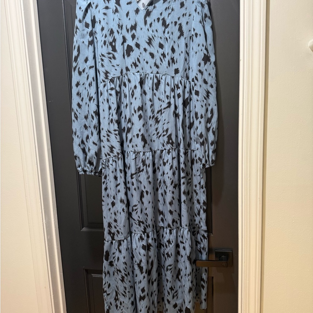Blue and Black Printed Tiered Maxi Dress